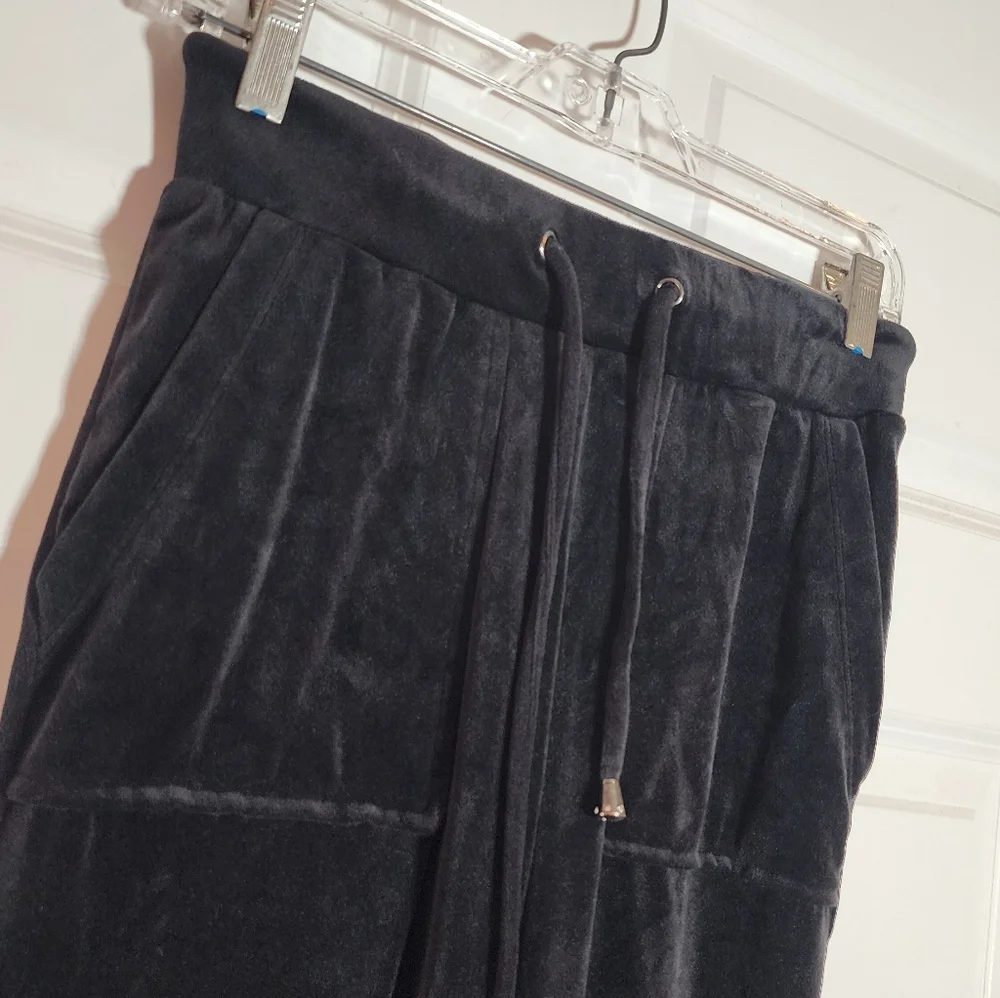 Cable & Gauge Studio Soft Black Velour Flare Drawstring Sweatpants Pockets XS
